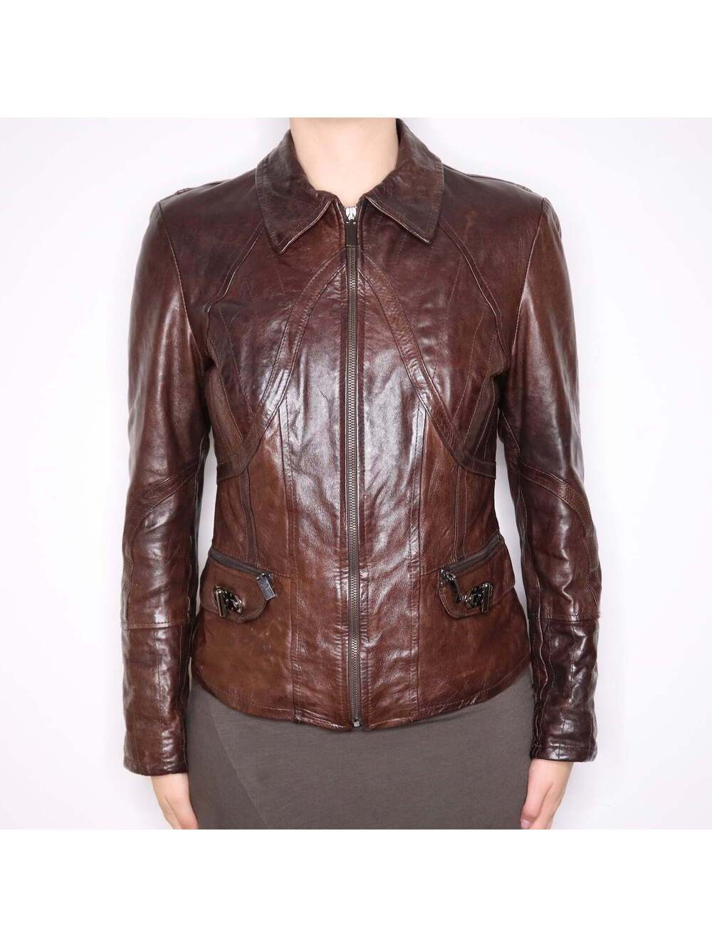 90s Italian Brown Leather Zip Up Jacket (M/L)